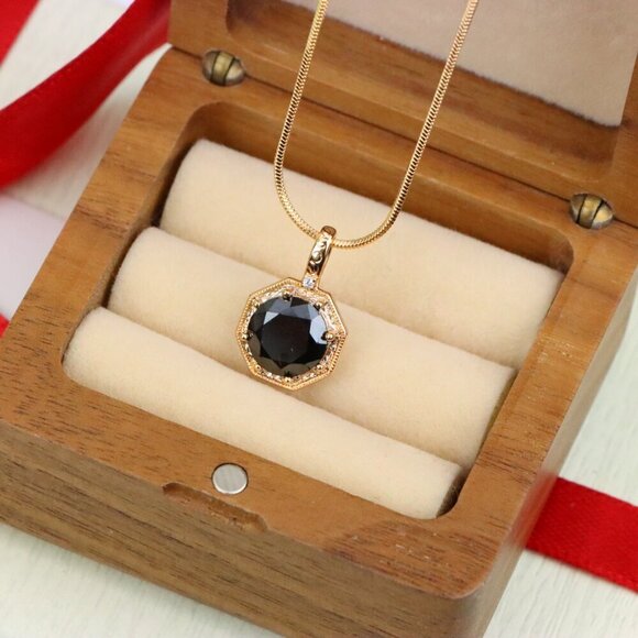 "Bold Black Gem Pendant in Rose Gold Octagon Setting, XPPT1389 - Picture 5 of 13